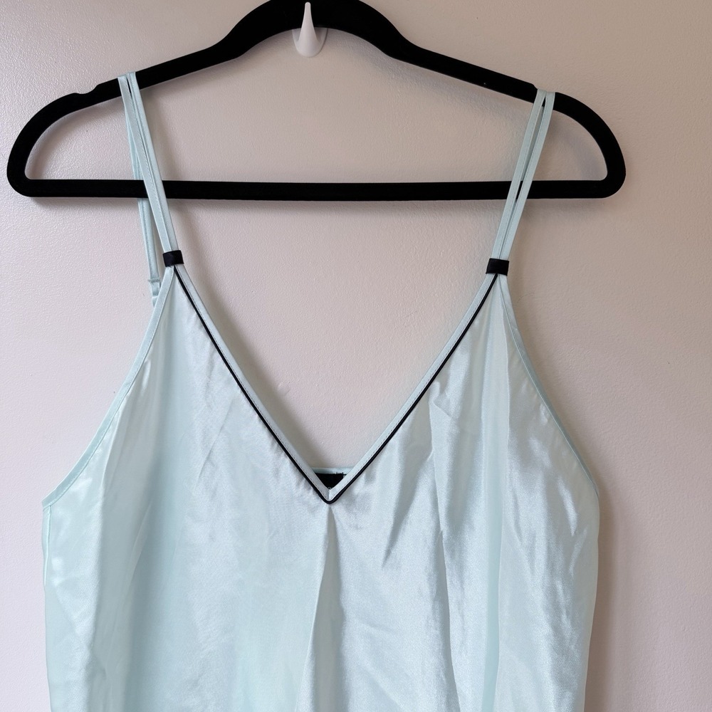 Jones New York Turquoise Satin Slip Dress Gown Large Blue Coquette Fairy Midi - Picture 3 of 6